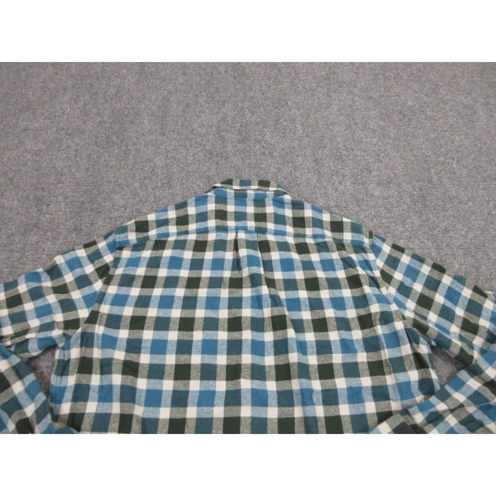 J CREW Shirt Mens L Blue Plaid Cotton Flannel Long Sleeve Button Up Slim Casual